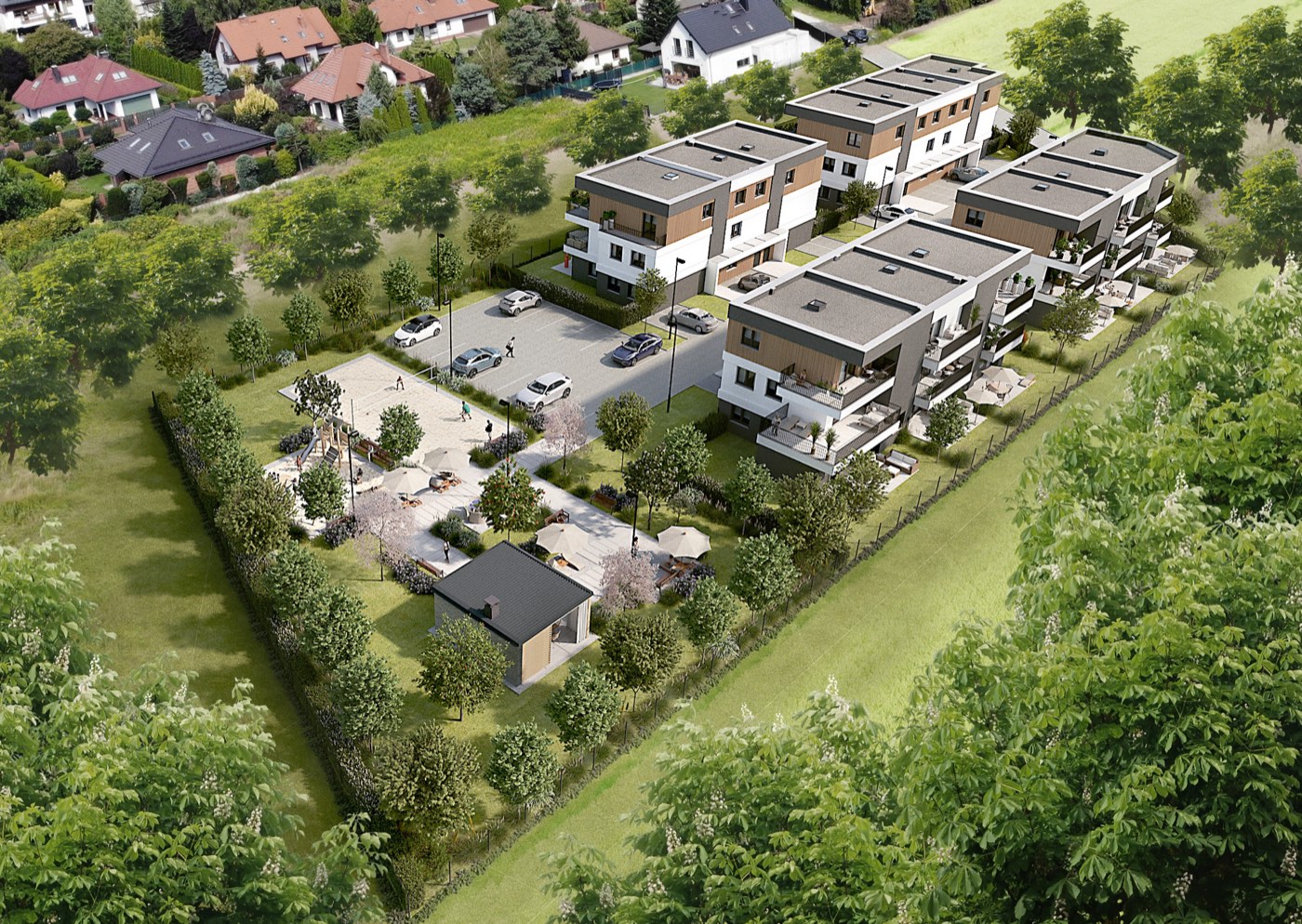 Osiedle Apartamenty Żerniki w Gliwicach z lotu ptaka — 13 budynków, ceny mieszkań od 9 900 zł za m²