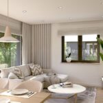 Salon mieszkania na parterze z przeszklonym wyjściem na prywatny ogródek — osiedle Apartamenty Żerniki w Gliwicach